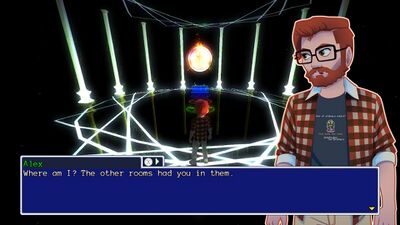 Alex isn’t able to see the Alex in flames just ahead. Alex also comments on the contents of the other rooms despite having never entered them.