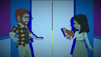 Alex and Sammy (and Dali) in the elevator.