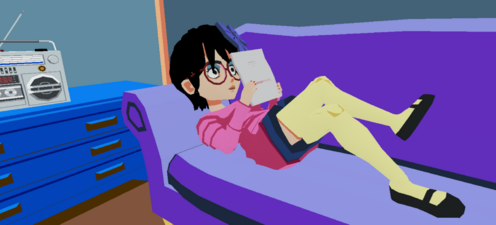 Asuka reading a script.
