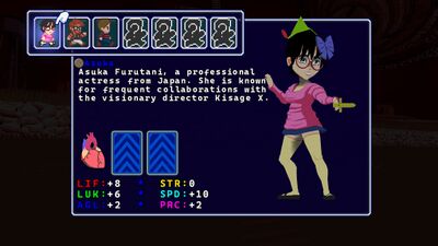 Asuka in the stats menu.
