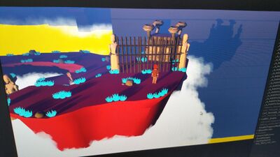 Strange red islands in the factory hotel.
