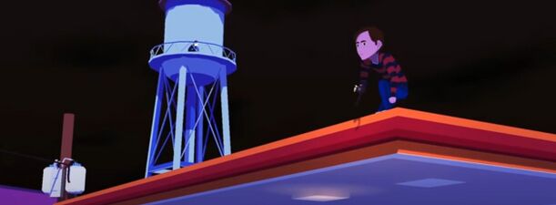 Michael chilling on a rooftop from YIIK's first trailer.