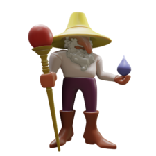 A toy figure of Wizarro, the one who tells Sakana to seek water.