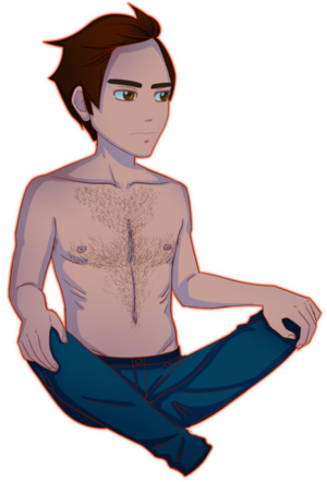 Proto Michael's shirtless, hairy chest.
