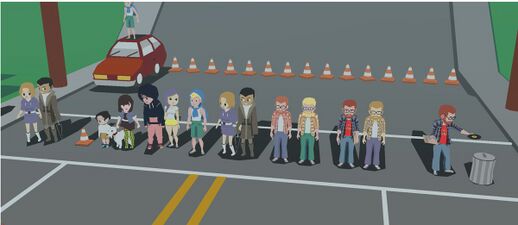 A bunch of characters from the prototype era of development, featuring Jeffery next to Alex, as well as another yellow haired Alex. An alternate color palette of Jeffery- or a completely seperate character?