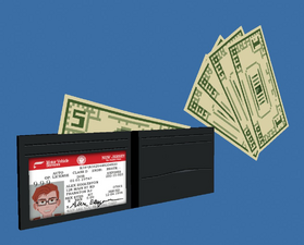 A view of Alex's wallet and ID.