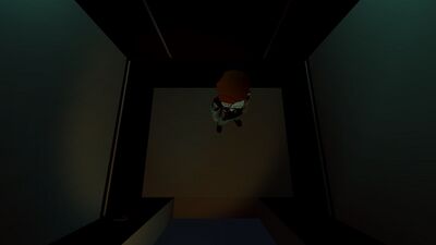 Alex going up an elevator.